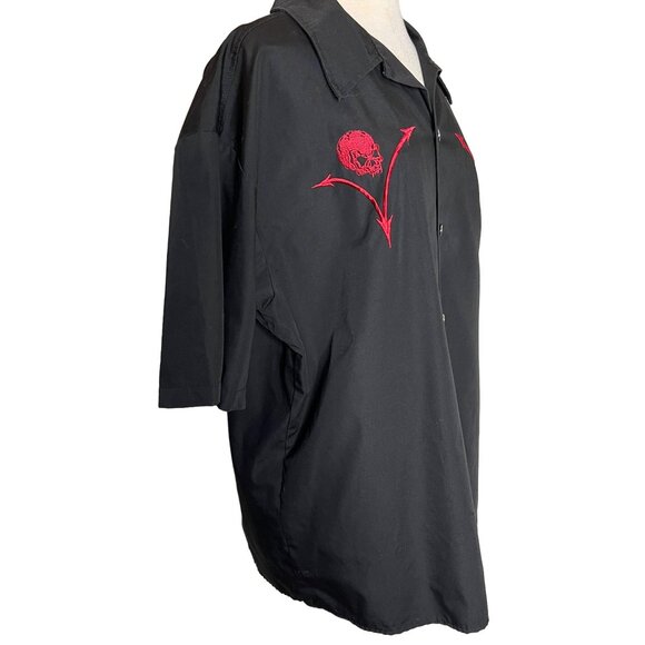 Johnny Suede Black Red Skull Embroidered 2X Shirt Y2K Vintage - Picture 8 of 10